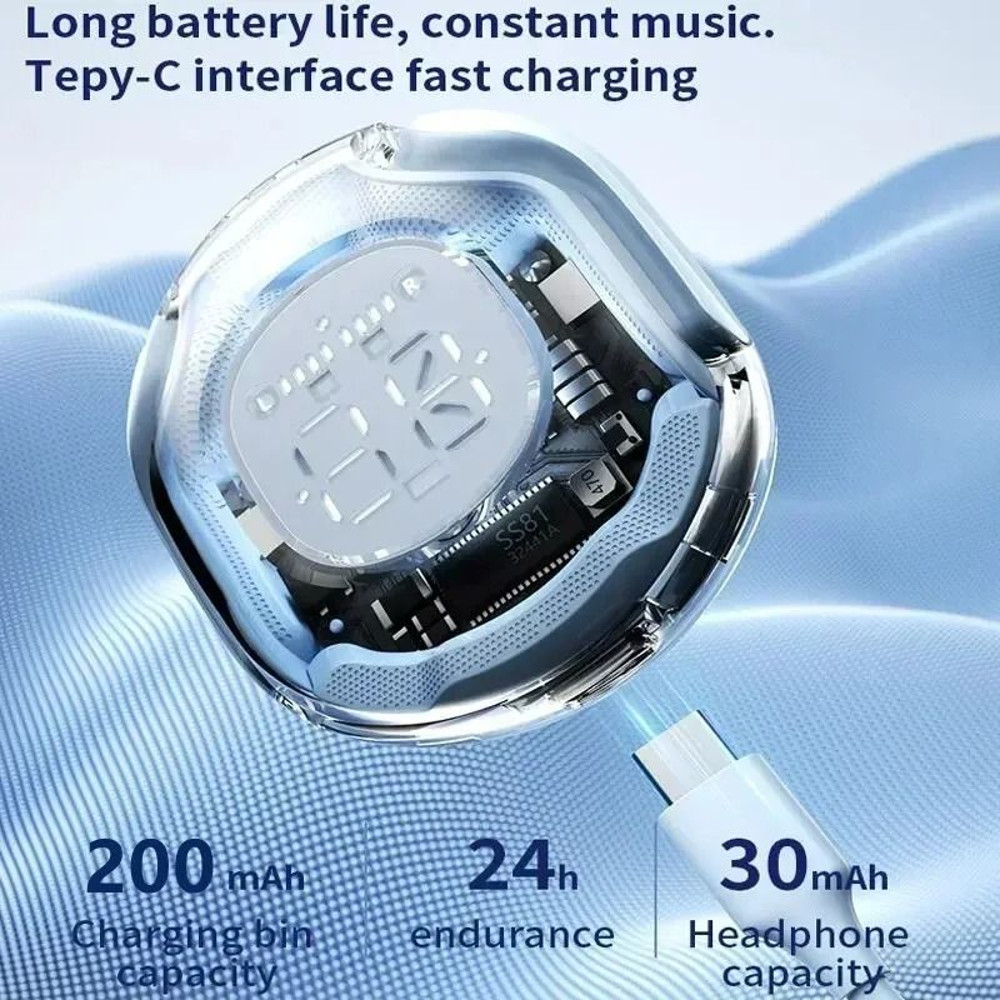 Transparent Bluetooth Earbuds With LED Display 1