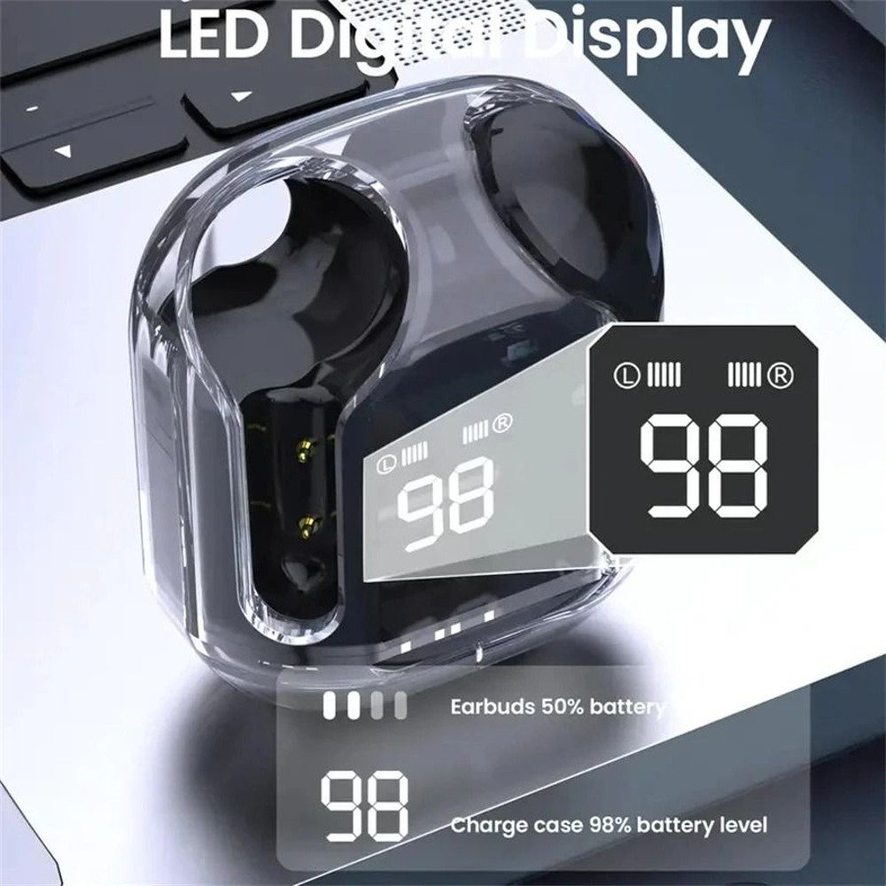 Transparent Bluetooth Earbuds With LED Power Display 1