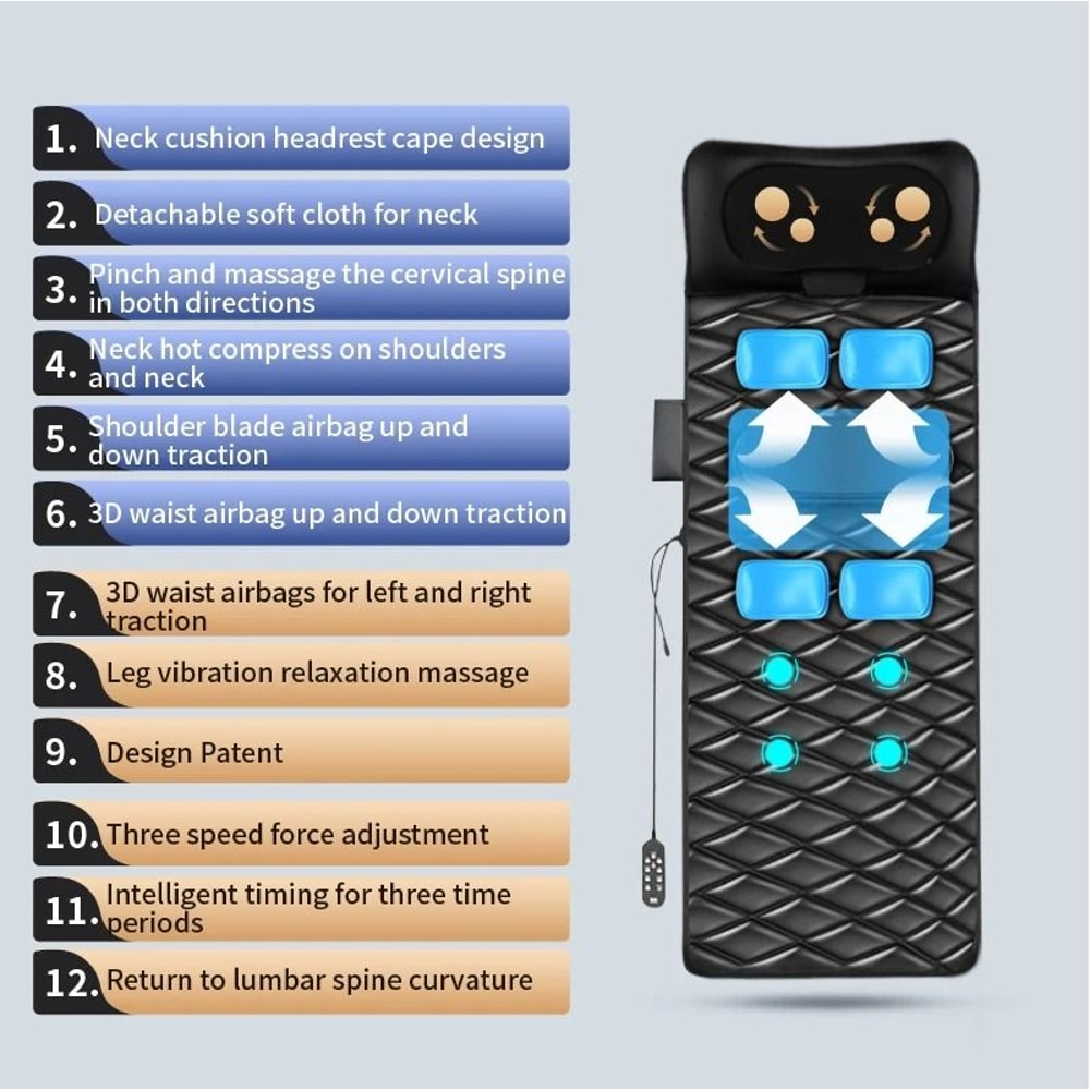 Full Body Heated Vibration Massage Mat With Neck And Lumbar Support 6