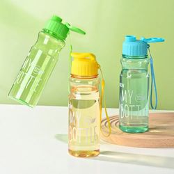 portable sports water bottle with flip cover and carry rope