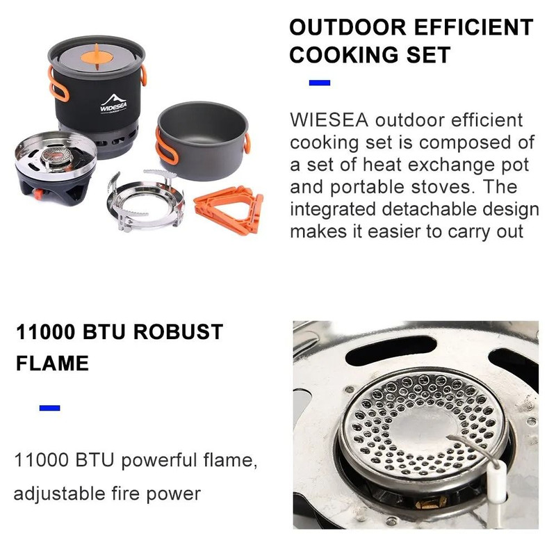 Outdoor Camping Cooking System With Gas Burner And Cookware Set 1