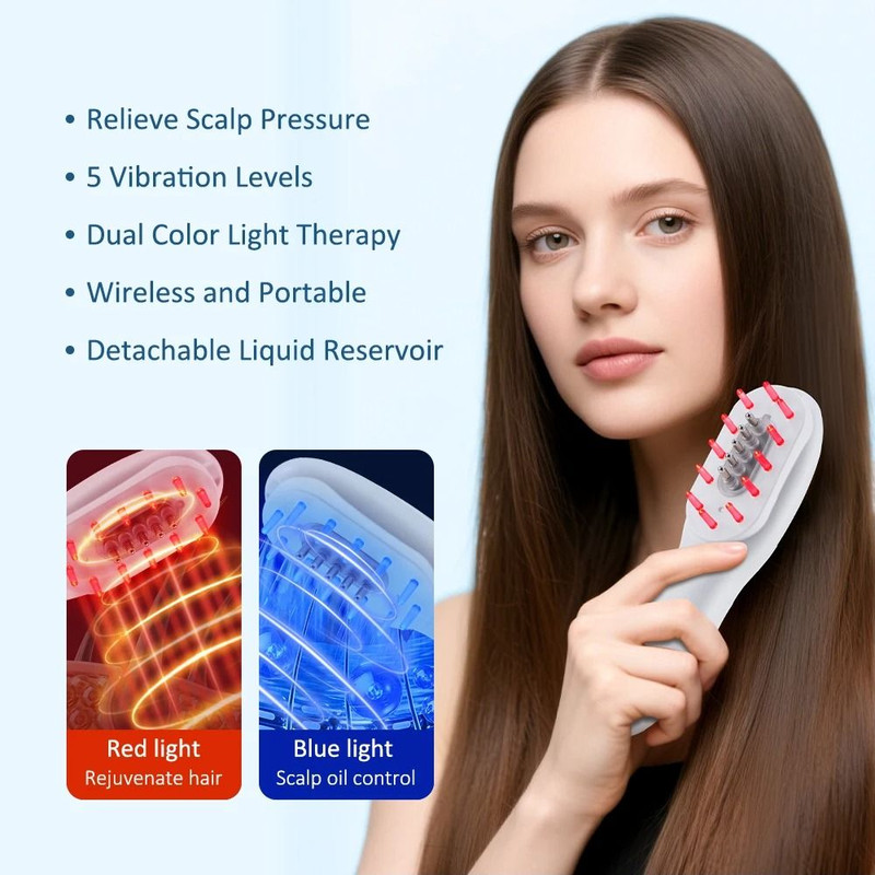 Blue And Red Light Therapy Hair Growth Massage Comb With Scalp Applicator 1