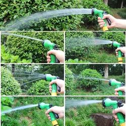 7-function expandable garden hose with adjustable nozzle for lawn and car cleaning