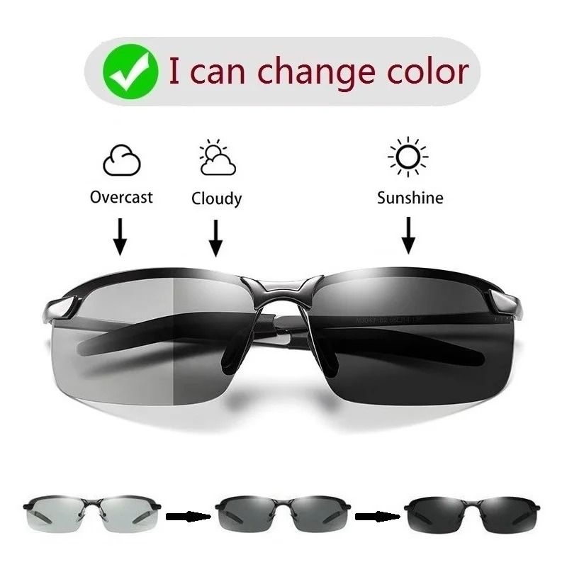 Mens Photochromic Polarized Sunglasses UV400 Day And Night Vision Eyewear 0