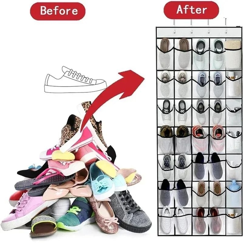 Over The Door Hanging Shoe Organizer With 24 Mesh Pockets 2