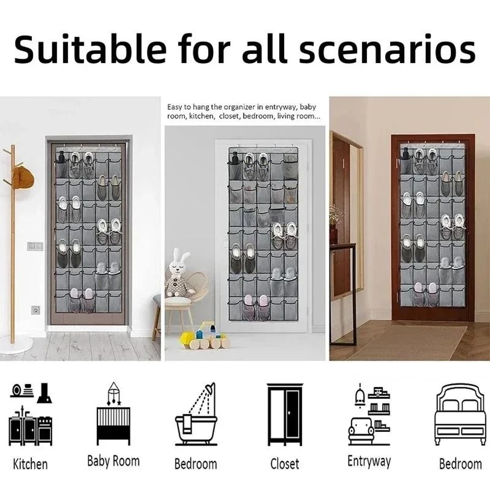 Over The Door Hanging Shoe Organizer With 24 Mesh Pockets 4
