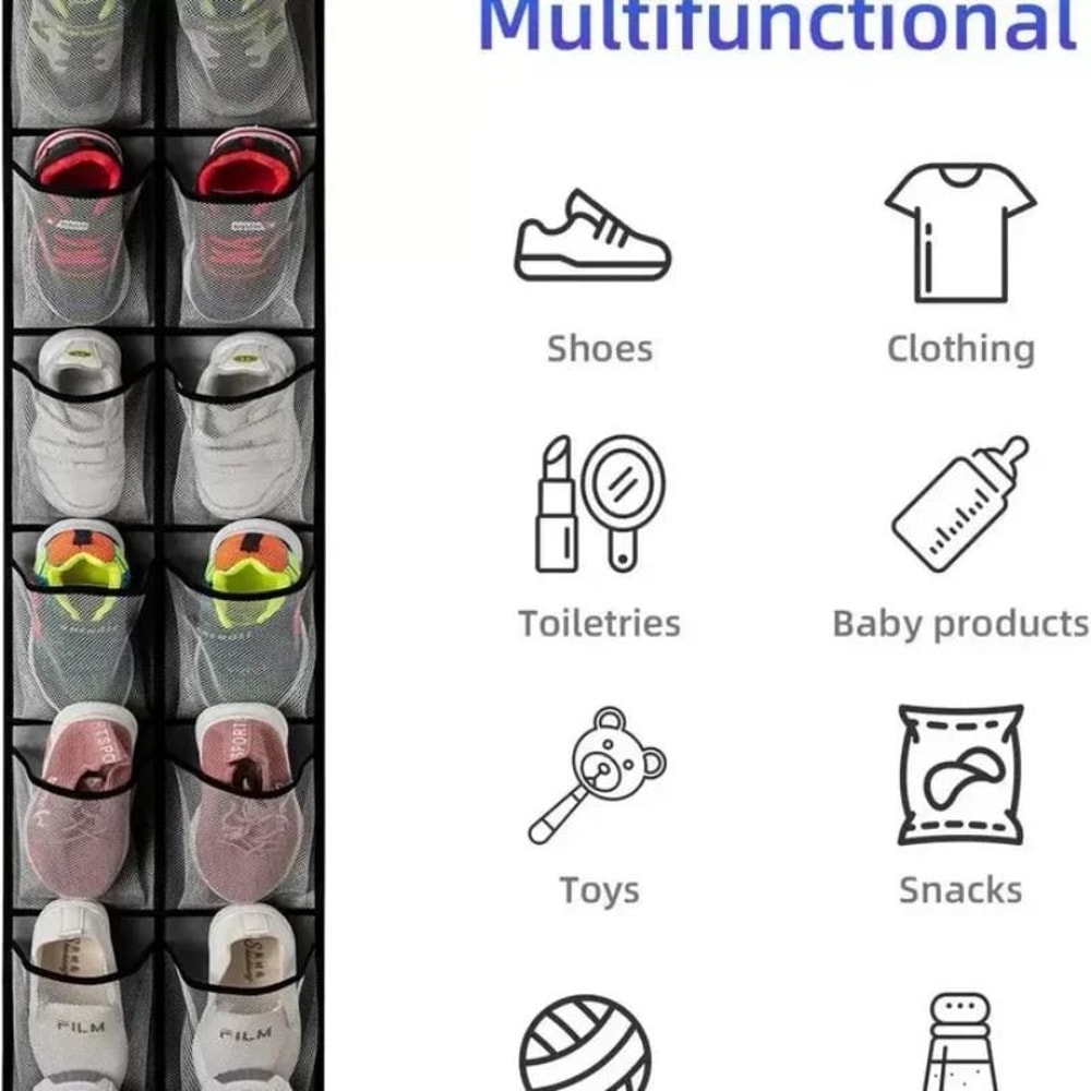 Over The Door Hanging Shoe Organizer With 24 Mesh Pockets 5