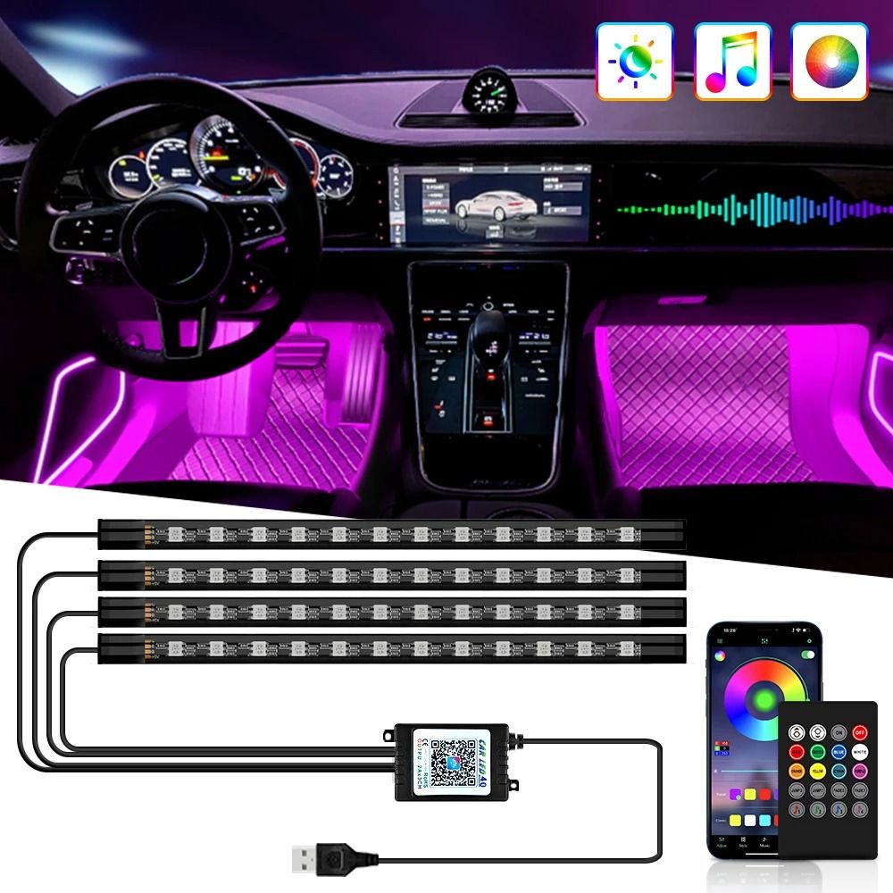LED Car Interior Ambient Light Kit With Music And Remote Control 0