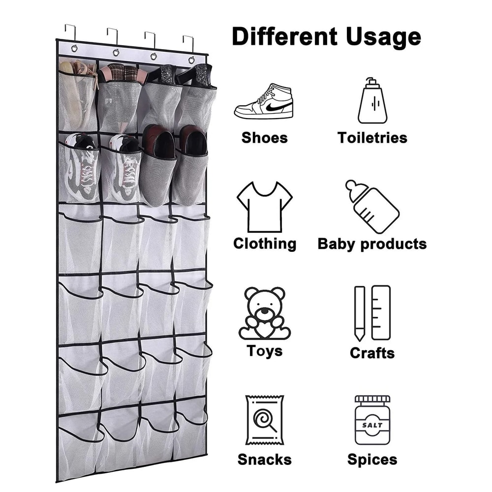 Over The Door Hanging Shoe Organizer With 24 Large Mesh Pockets 8