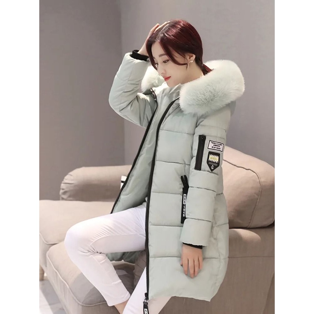 Womens Winter Fur Collar Hooded Parka Coat 4