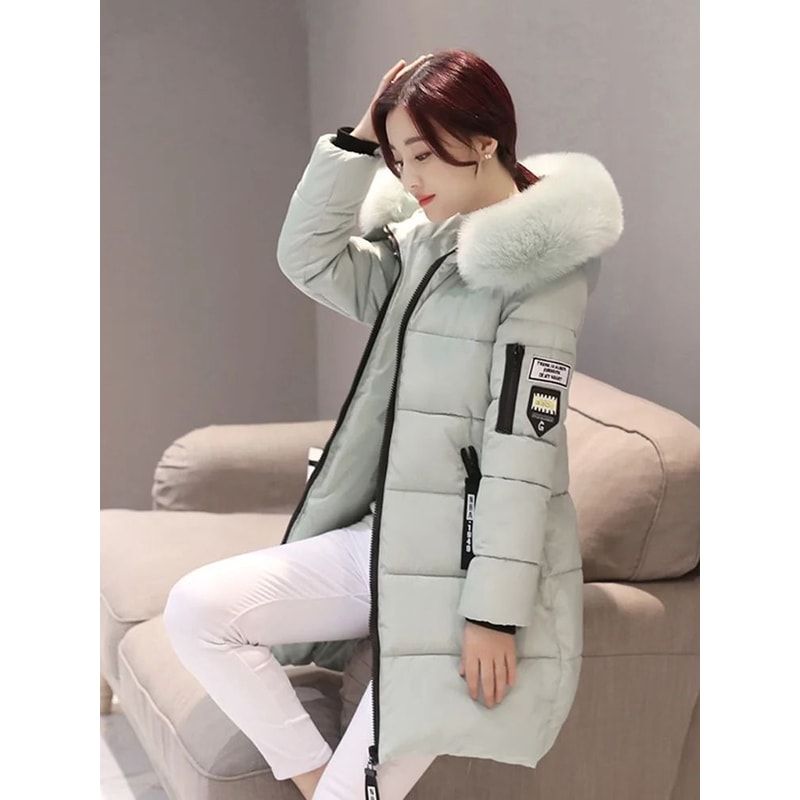Womens Winter Fur Collar Hooded Parka Coat 4