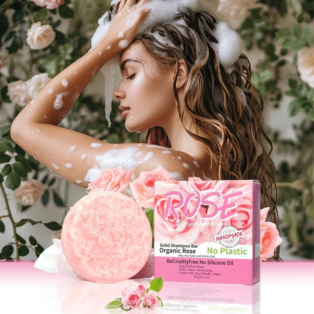 Pink Rose Handmade Essential Oil Shampoo Soap Bar 0