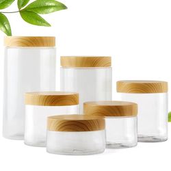 clear plastic storage jars with wood style lids