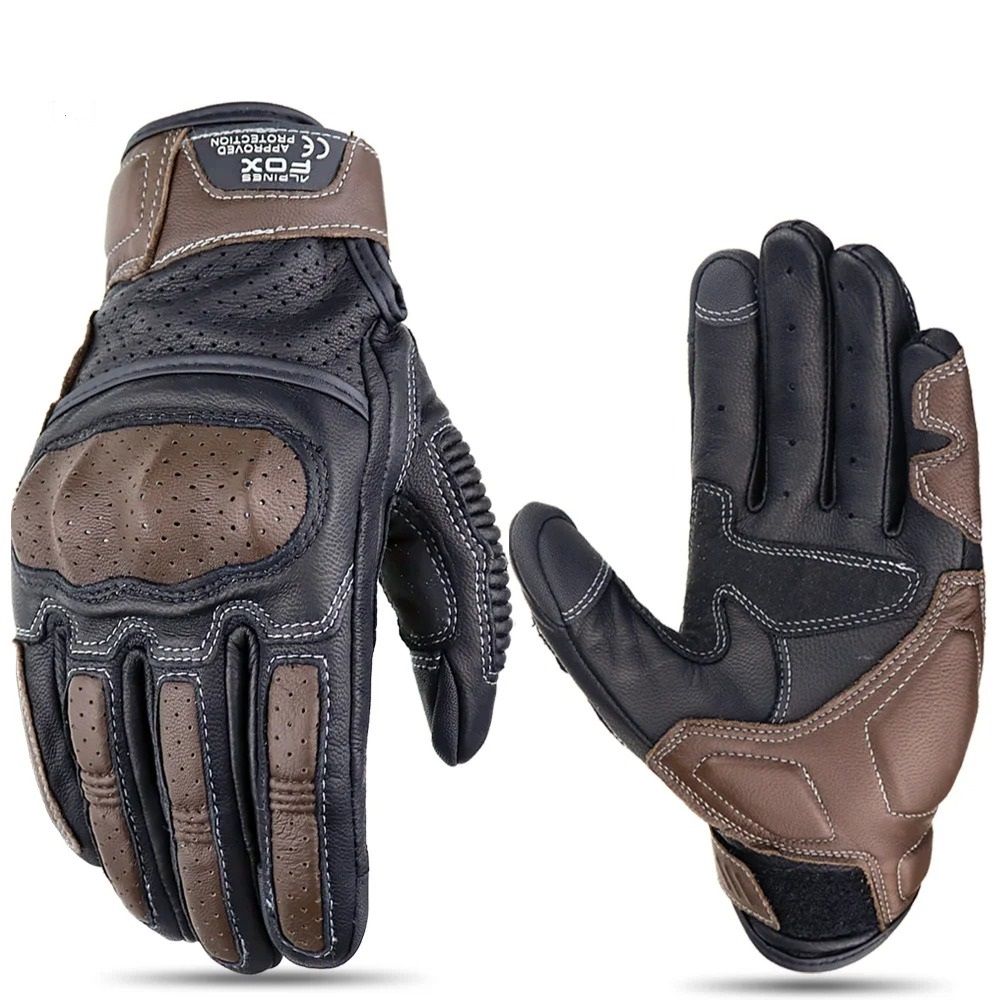 Vintage Leather Motorcycle Riding Gloves With Touchscreen Compatibility 0