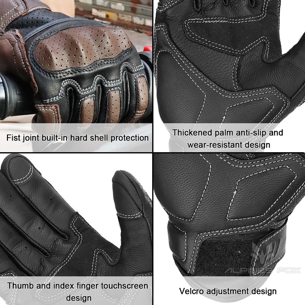 Vintage Leather Motorcycle Riding Gloves With Touchscreen Compatibility 4