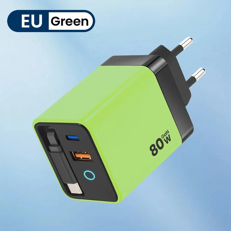 80W Fast Charging Type C USB Charger With Retractable Cable 9