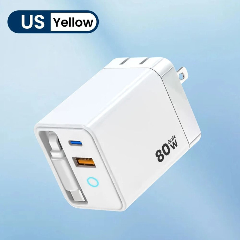 80W Fast Charging Type C USB Charger With Retractable Cable 10