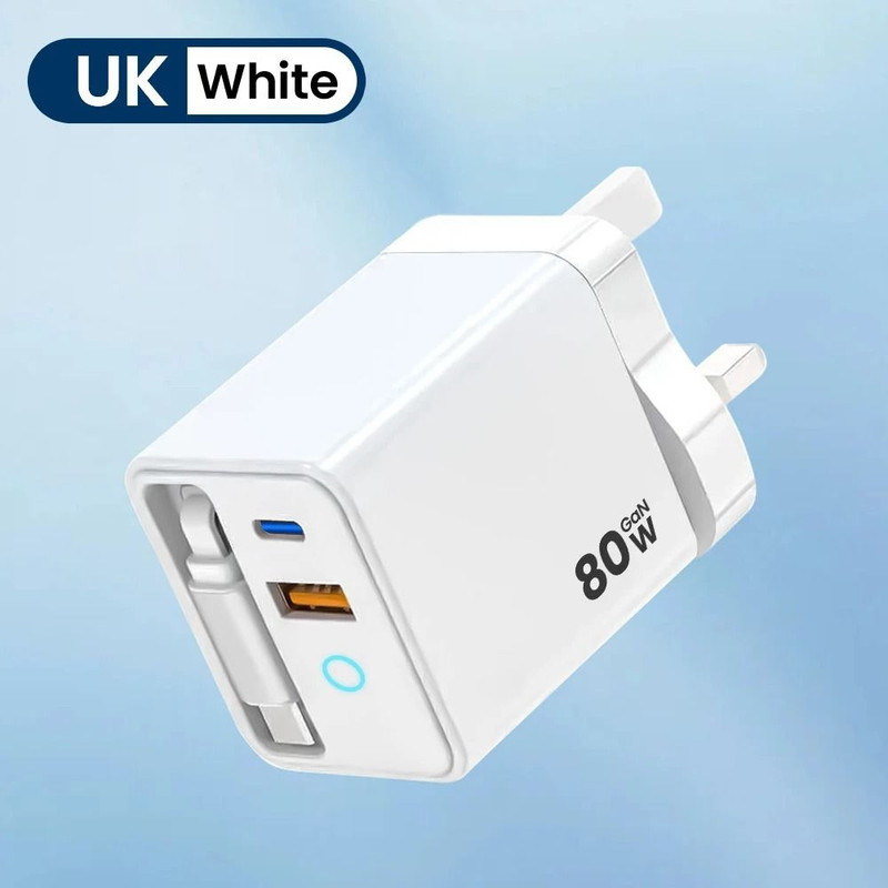 80W Fast Charging Type C USB Charger With Retractable Cable 11