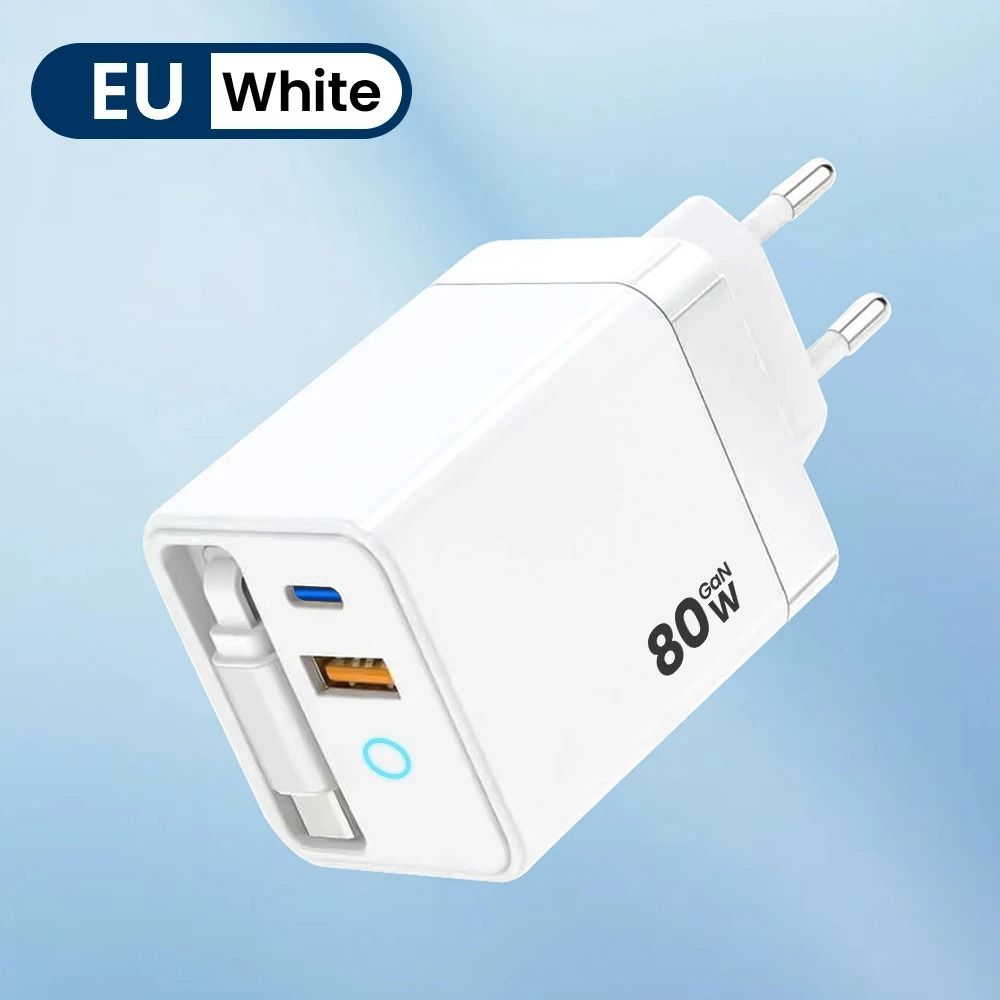 80W Fast Charging Type C USB Charger With Retractable Cable 7
