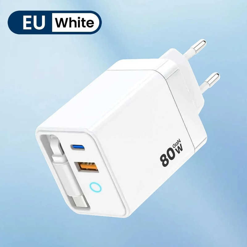 80W Fast Charging Type C USB Charger With Retractable Cable 7