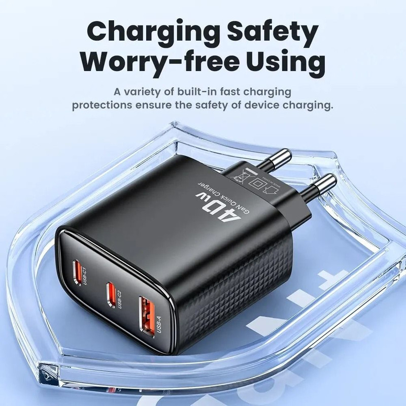 High Speed Dual Port GaN Fast Charger 40W USB C Power Adapter 4