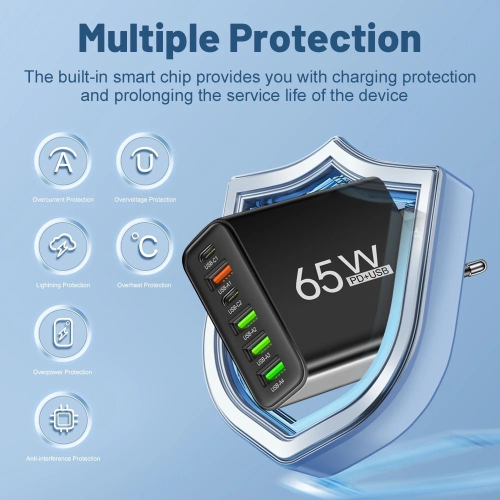 HighPower 65W Universal USB Mobile Phone Fast Charger 3