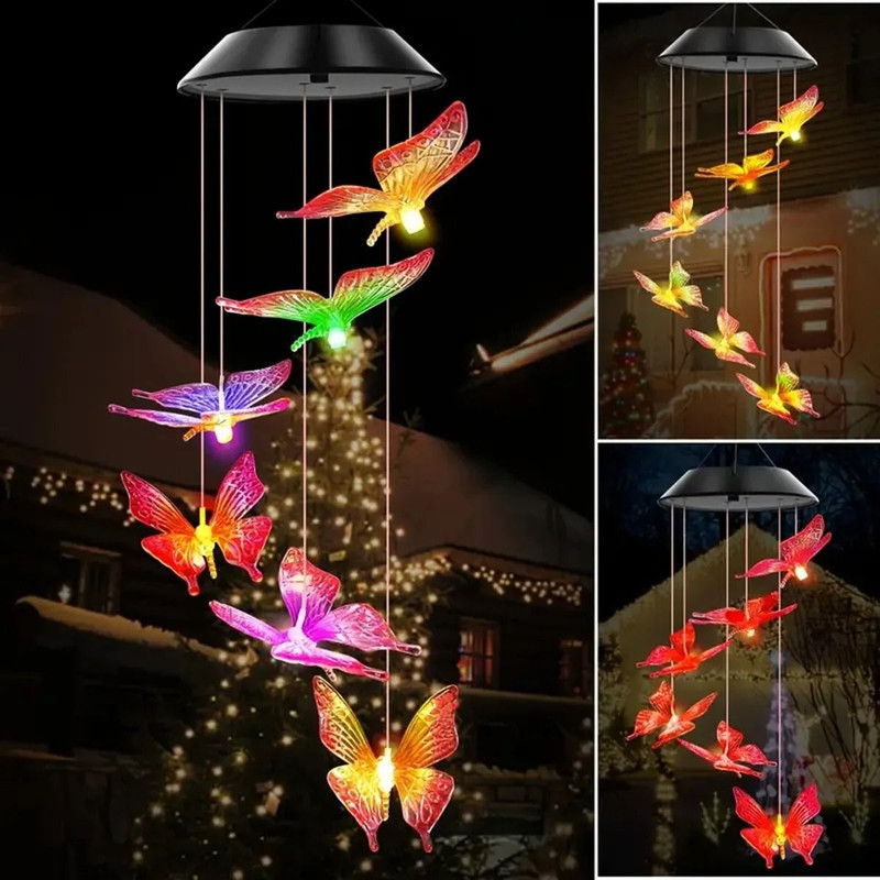 Butterfly Solar Wind Chime With Color Changing Lights 0
