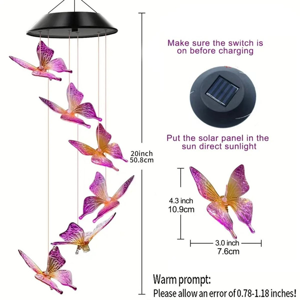 Butterfly Solar Wind Chime With Color Changing Lights 2