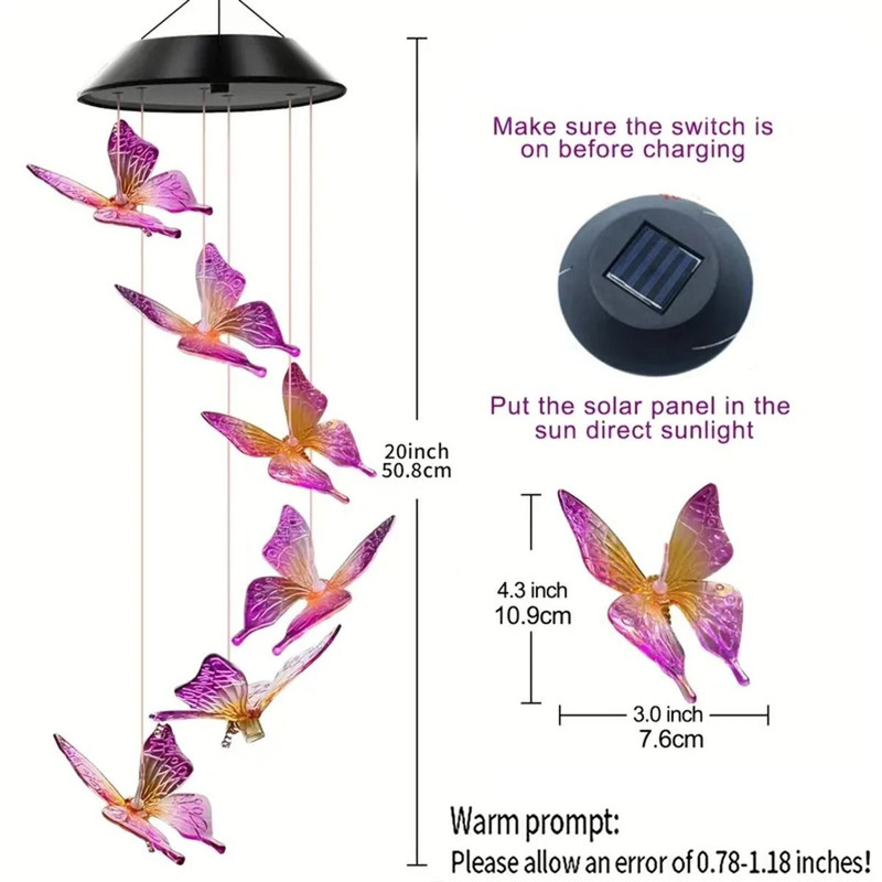 Butterfly Solar Wind Chime With Color Changing Lights 2