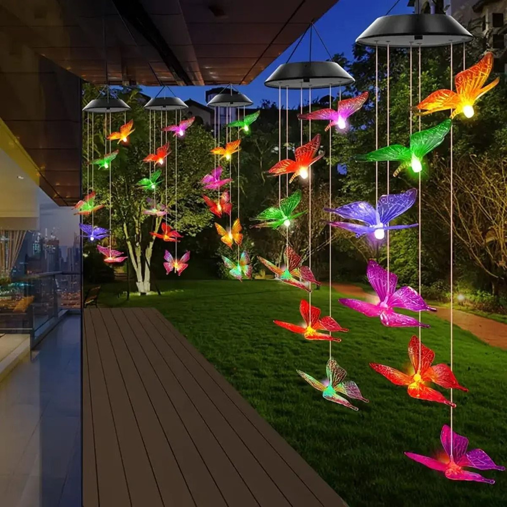 Butterfly Solar Wind Chime With Color Changing Lights 3