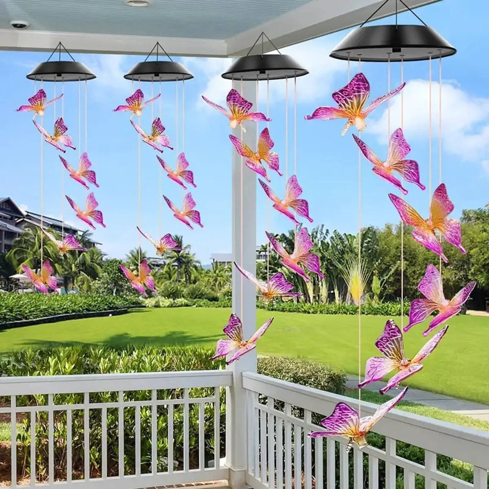 Butterfly Solar Wind Chime With Color Changing Lights 4