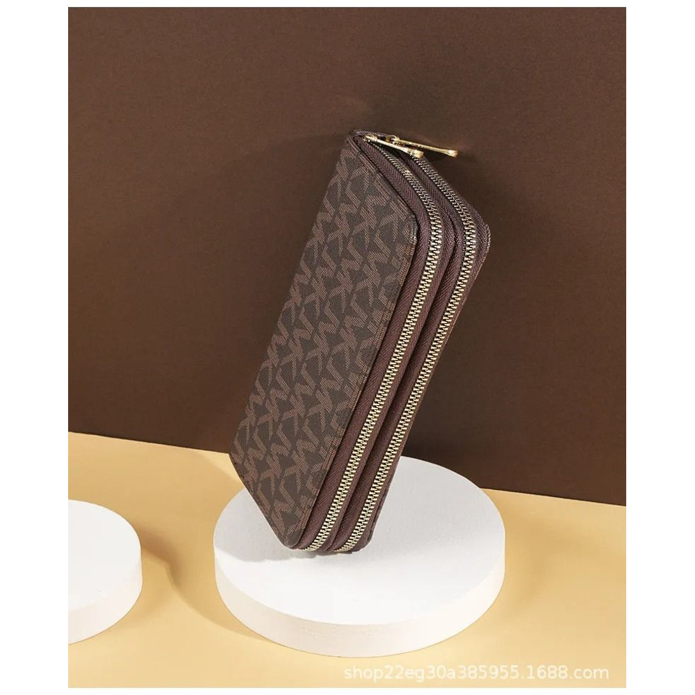 Womens Long Double Zipper Wallet With Phone Card And Wristlet Design 5