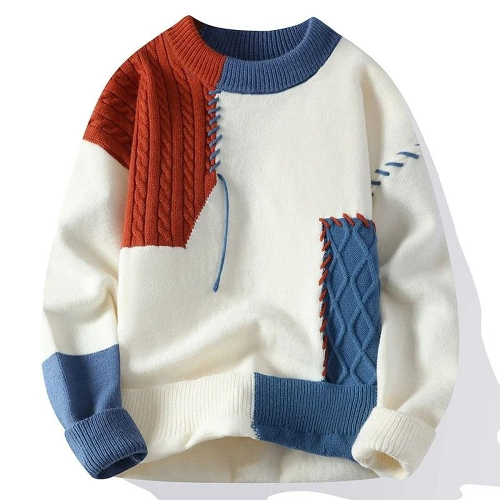 Patchwork Warm Sweater For Men Autumn And Winter Streetwear Style 8