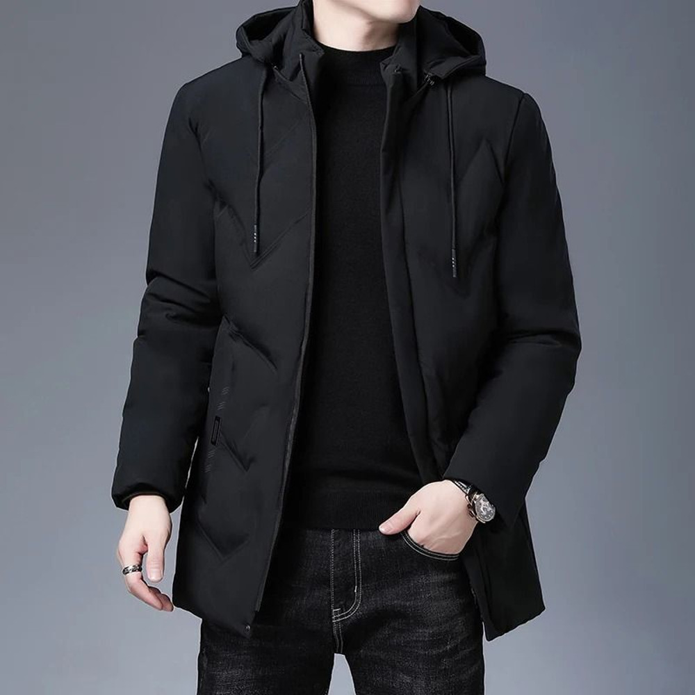Mens Luxury Hooded Parka Winter Jacket Quilted Long Coat 0