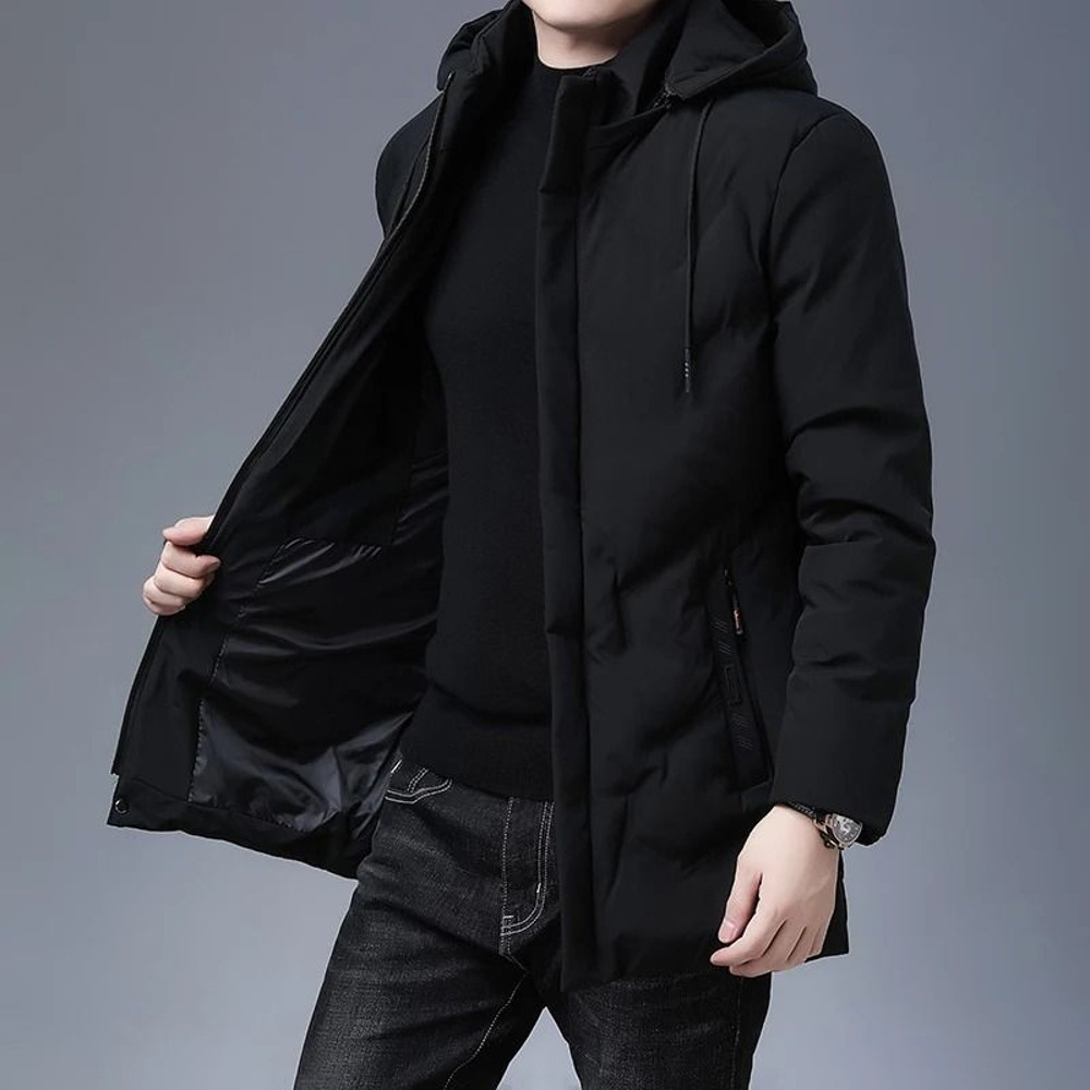 Mens Luxury Hooded Parka Winter Jacket Quilted Long Coat 1