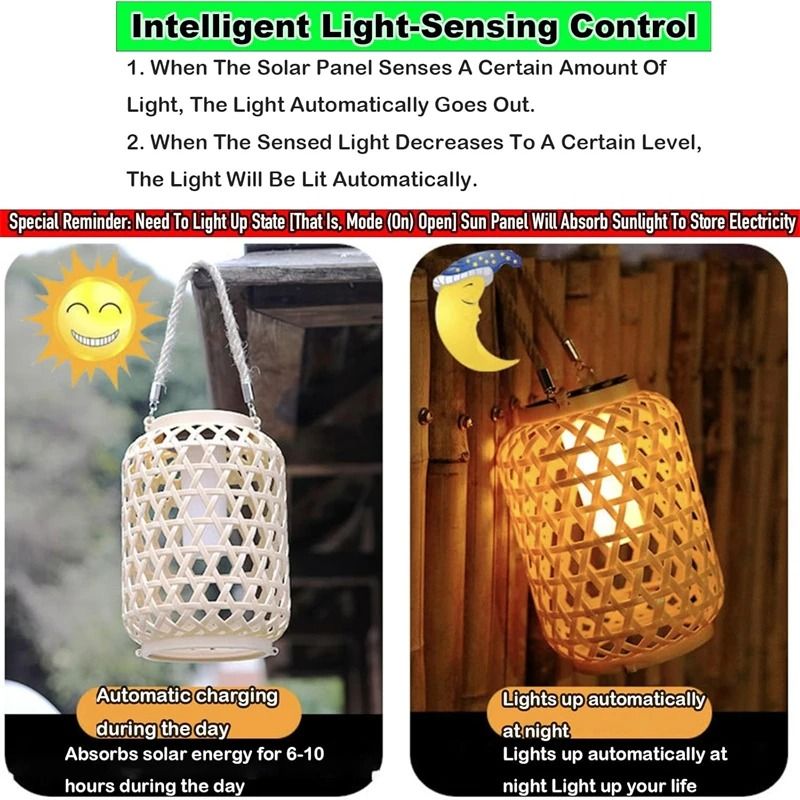Solar Bamboo Woven Lantern For Outdoor Garden And Patio Decor 2