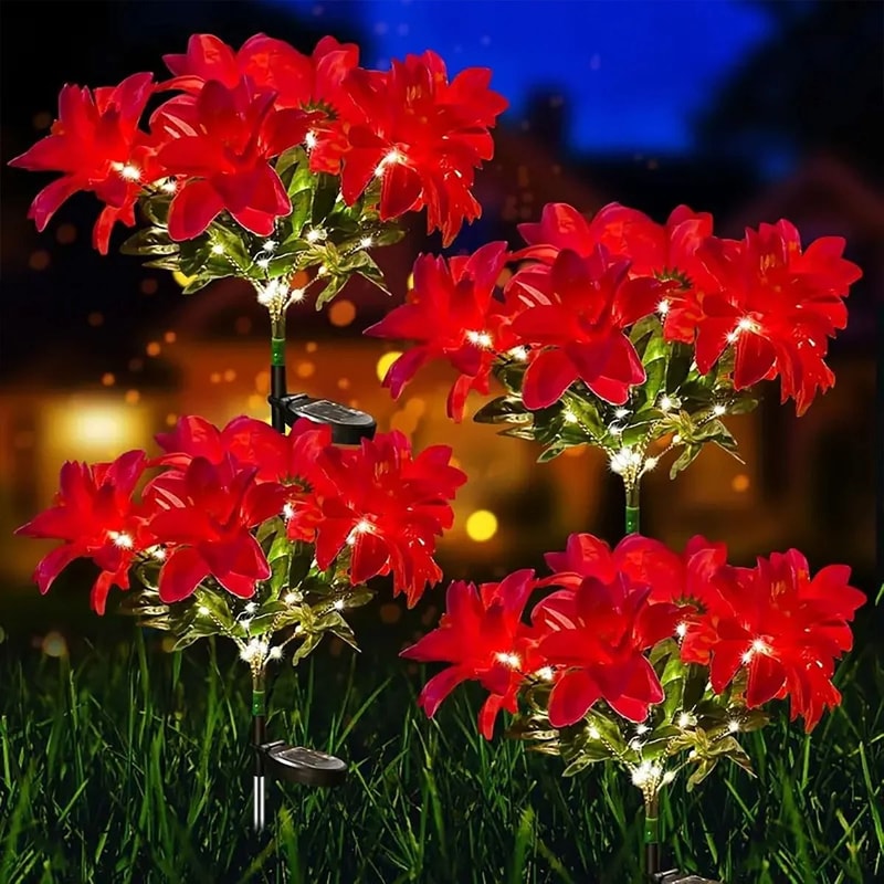 LED Solar Poinsettia Flower Light For Garden Lawn Decoration 0