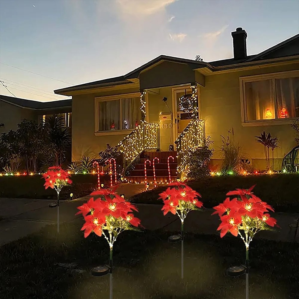 LED Solar Poinsettia Flower Light For Garden Lawn Decoration 2