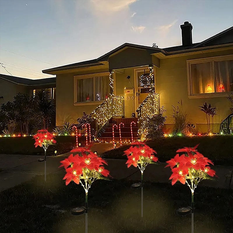 LED Solar Poinsettia Flower Light For Garden Lawn Decoration 2
