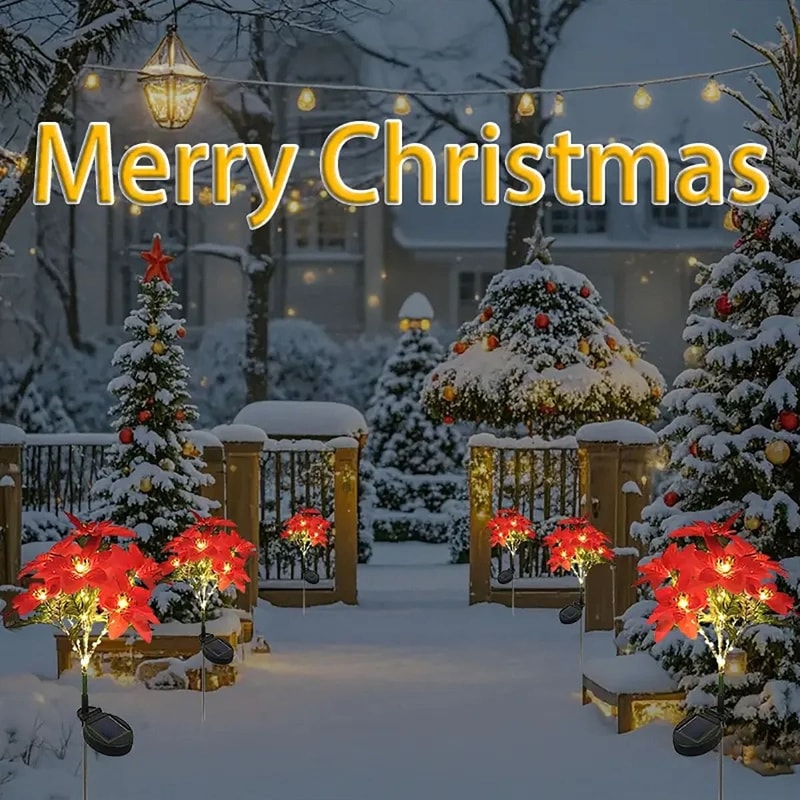 LED Solar Poinsettia Flower Light For Garden Lawn Decoration 3