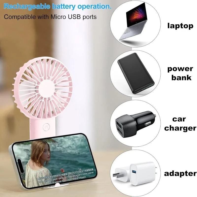 Rechargeable USB Handheld Fan With Phone Holder 2