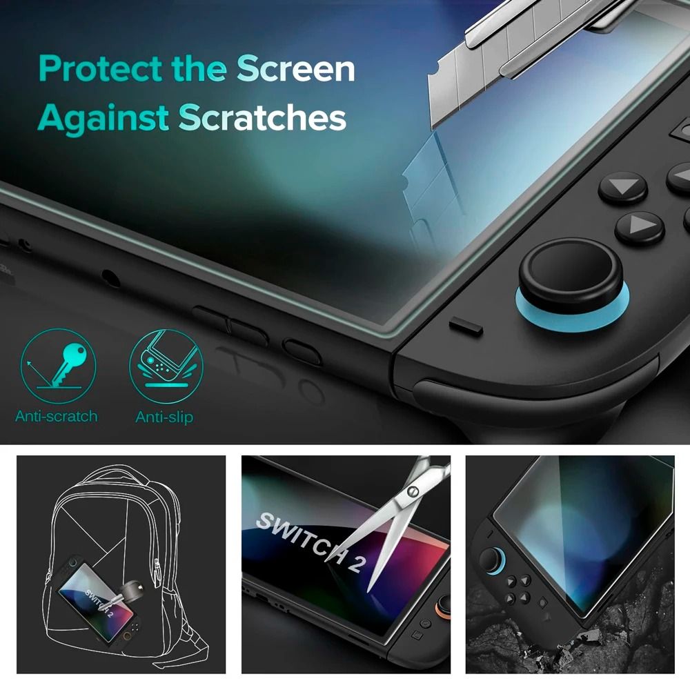 Tempered Glass Screen Protector With Joystick Caps For Switch Console 2