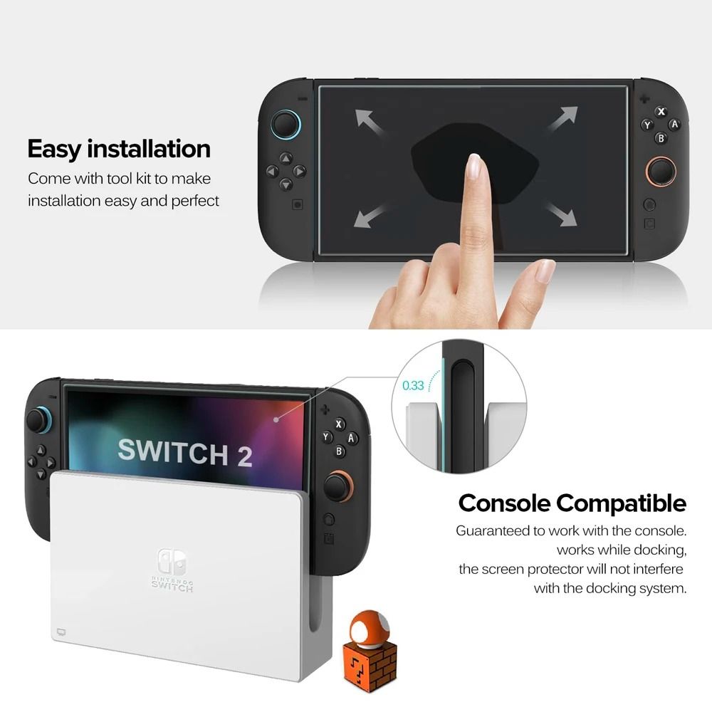 Tempered Glass Screen Protector With Joystick Caps For Switch Console 4