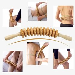 wood grooved body fascia massager with anti-slip handle for arms legs thighs and buttocks