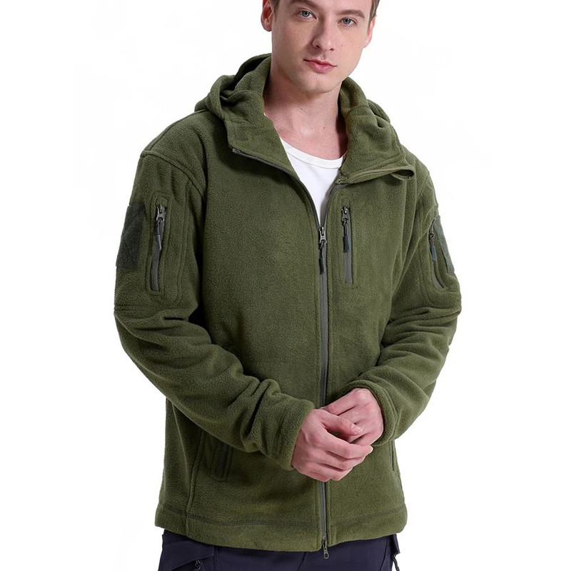 Mens Winter Tactical Fleece Jacket With Multiple Pockets And Hood 0