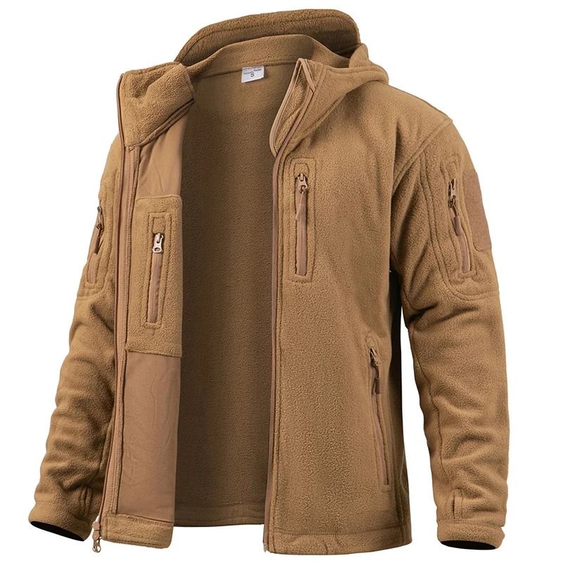Mens Winter Tactical Fleece Jacket With Multiple Pockets And Hood 4