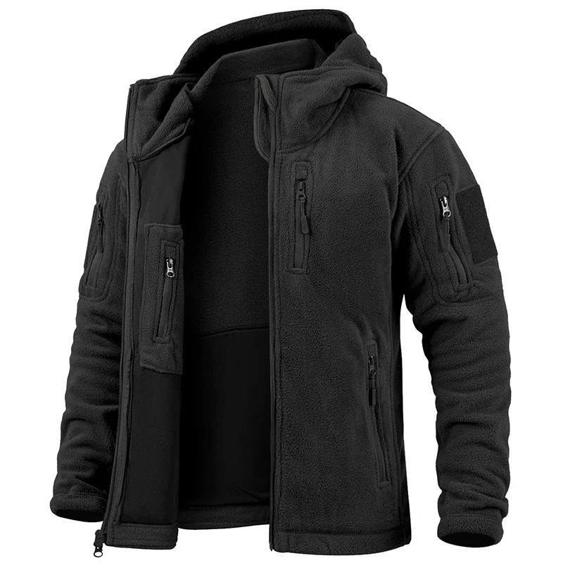 Mens Winter Tactical Fleece Jacket With Multiple Pockets And Hood 5