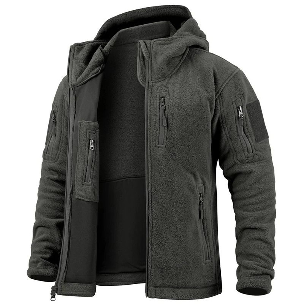 Mens Winter Tactical Fleece Jacket With Multiple Pockets And Hood 6