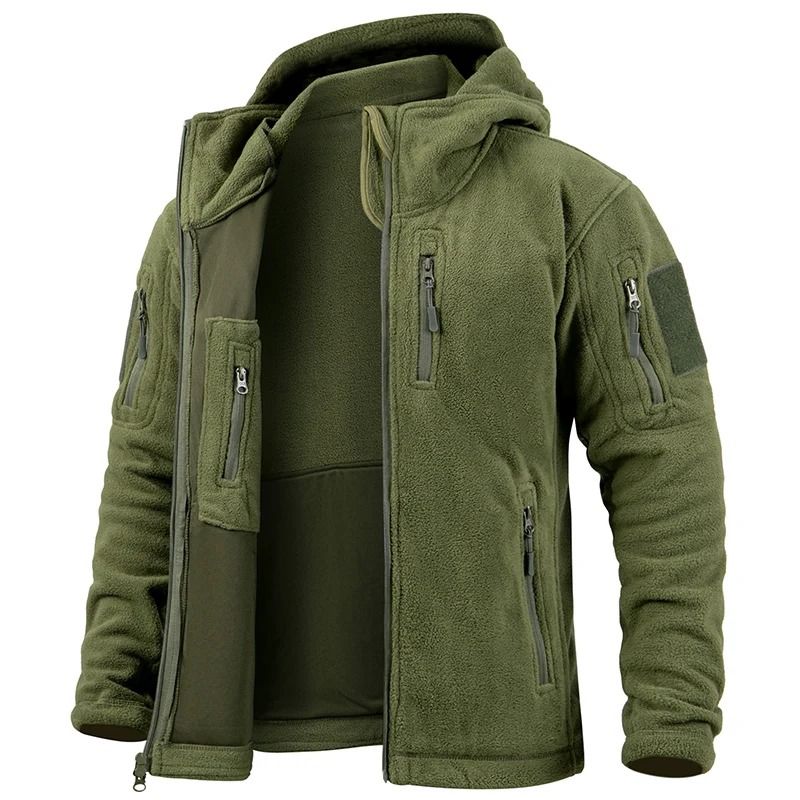 Mens Winter Tactical Fleece Jacket With Multiple Pockets And Hood 7