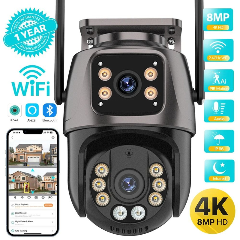 4K HD Dual Lens WiFi Security Camera With Auto Tracking And Night Vision 0